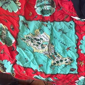 J.Crew Red 49” Square Print Scarf  Map of Capri Italy Cotton  Wrap Women Red